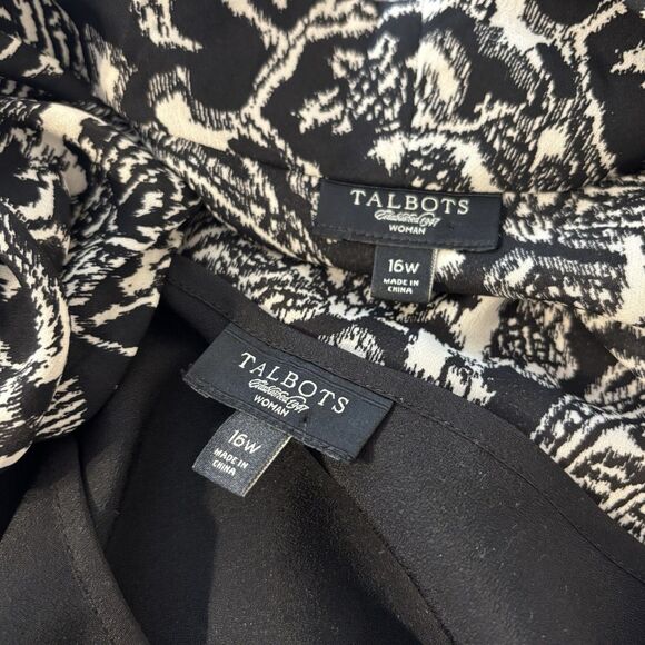 Talbots Black and White Paisley Blouse & Tank Cowl Neck Wrap Sleeveless Size 16W - Picture 7 of 7